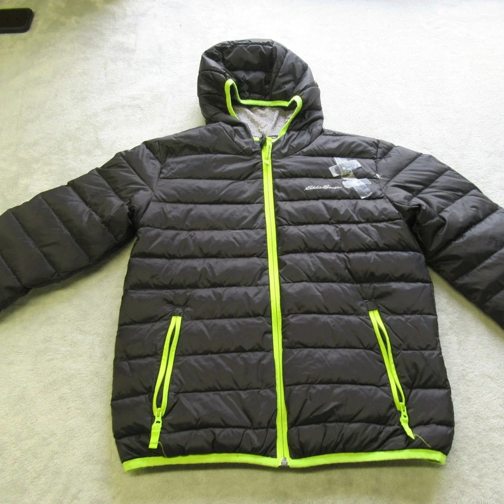 Eddie Bauer‎ Down Jacket Kids Medium Gray Black Reversible Puffer Cirruslite